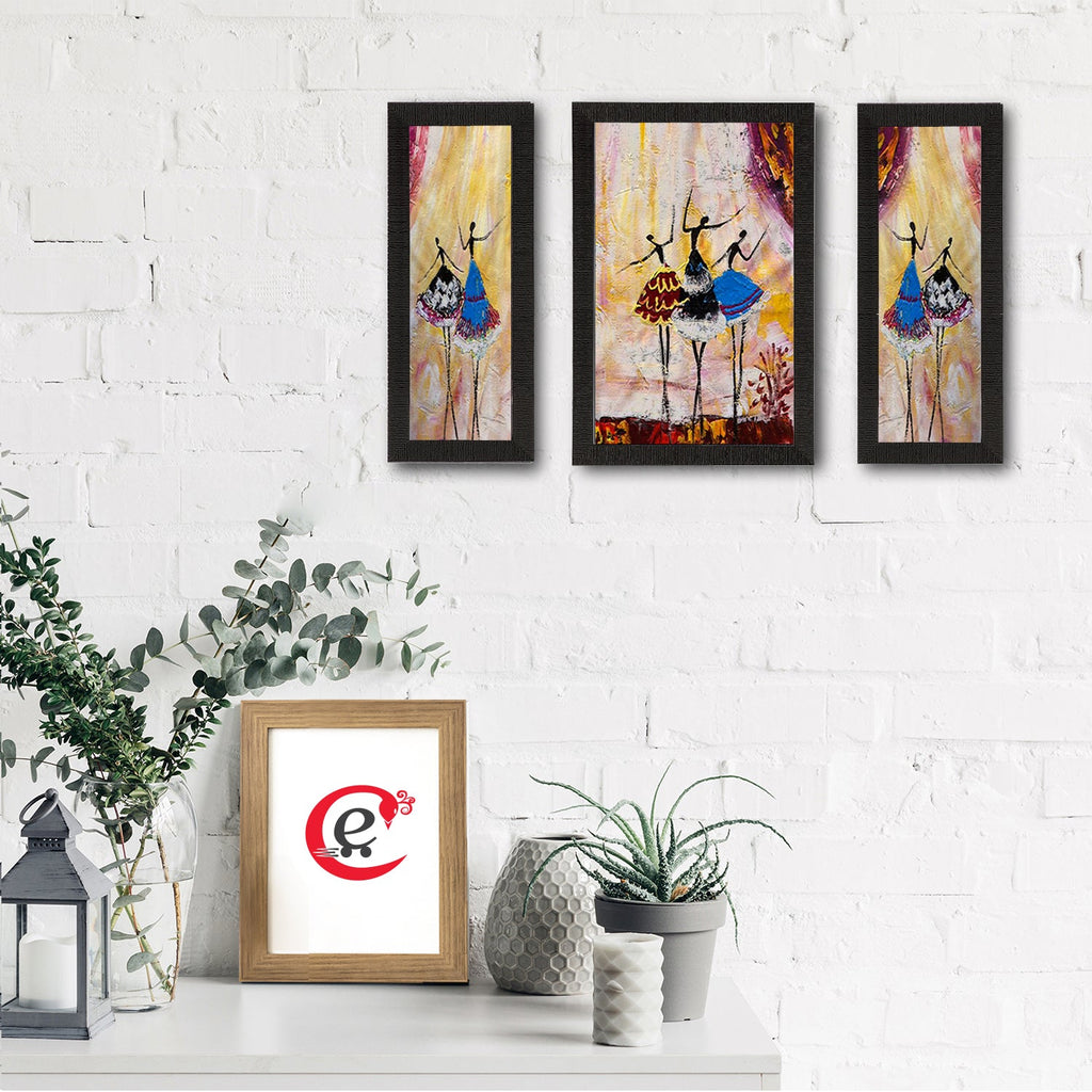 Set of 3 Abstract Dancing Lady Satin Matt Texture UV Art Painting Kafalo