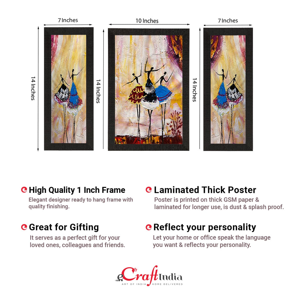 Set of 3 Abstract Dancing Lady Satin Matt Texture UV Art Painting Kafalo