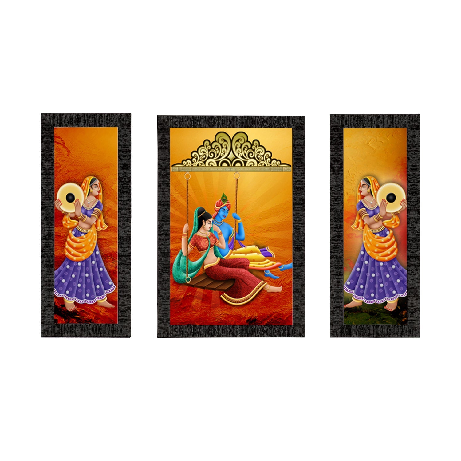 Set of 3 Radha Krishna Satin Matt Texture UV Art Painting Kafalo