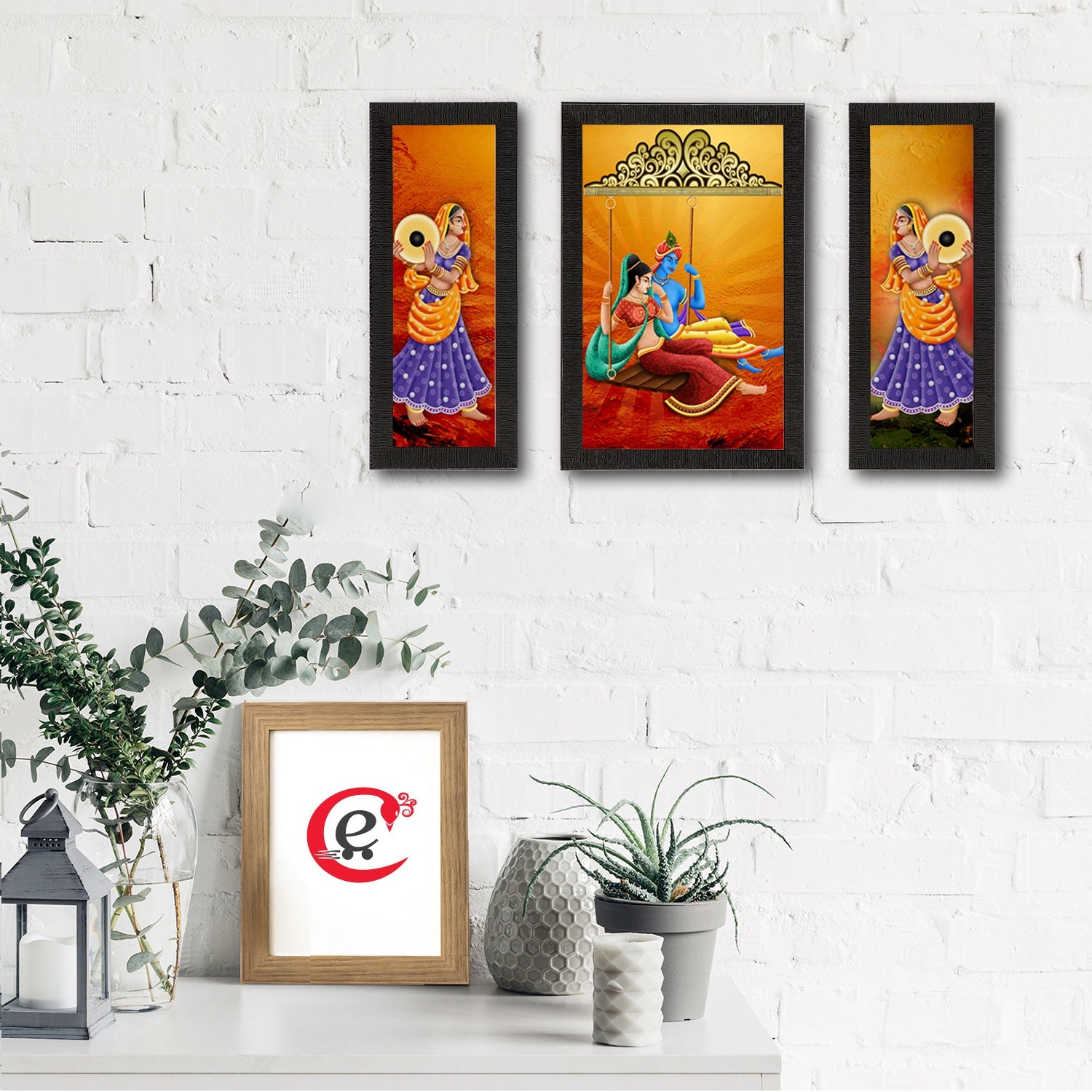 Set of 3 Radha Krishna Satin Matt Texture UV Art Painting Kafalo