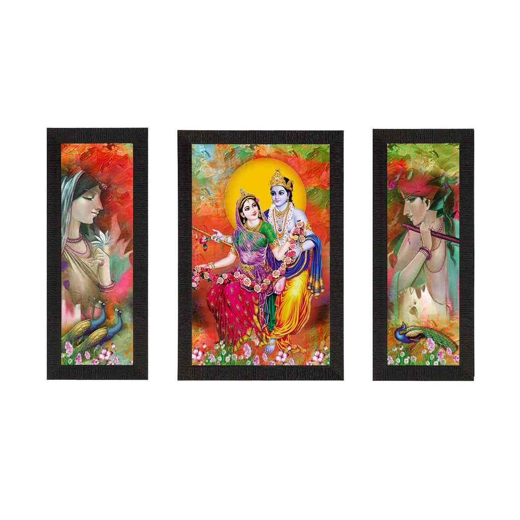 Set of 3 Radha Krishna Satin Matt Texture UV Art Painting Kafalo