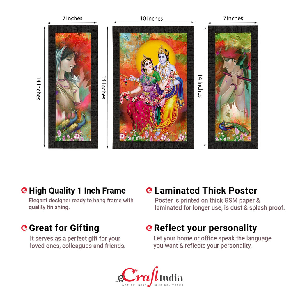 Set of 3 Radha Krishna Satin Matt Texture UV Art Painting Kafalo