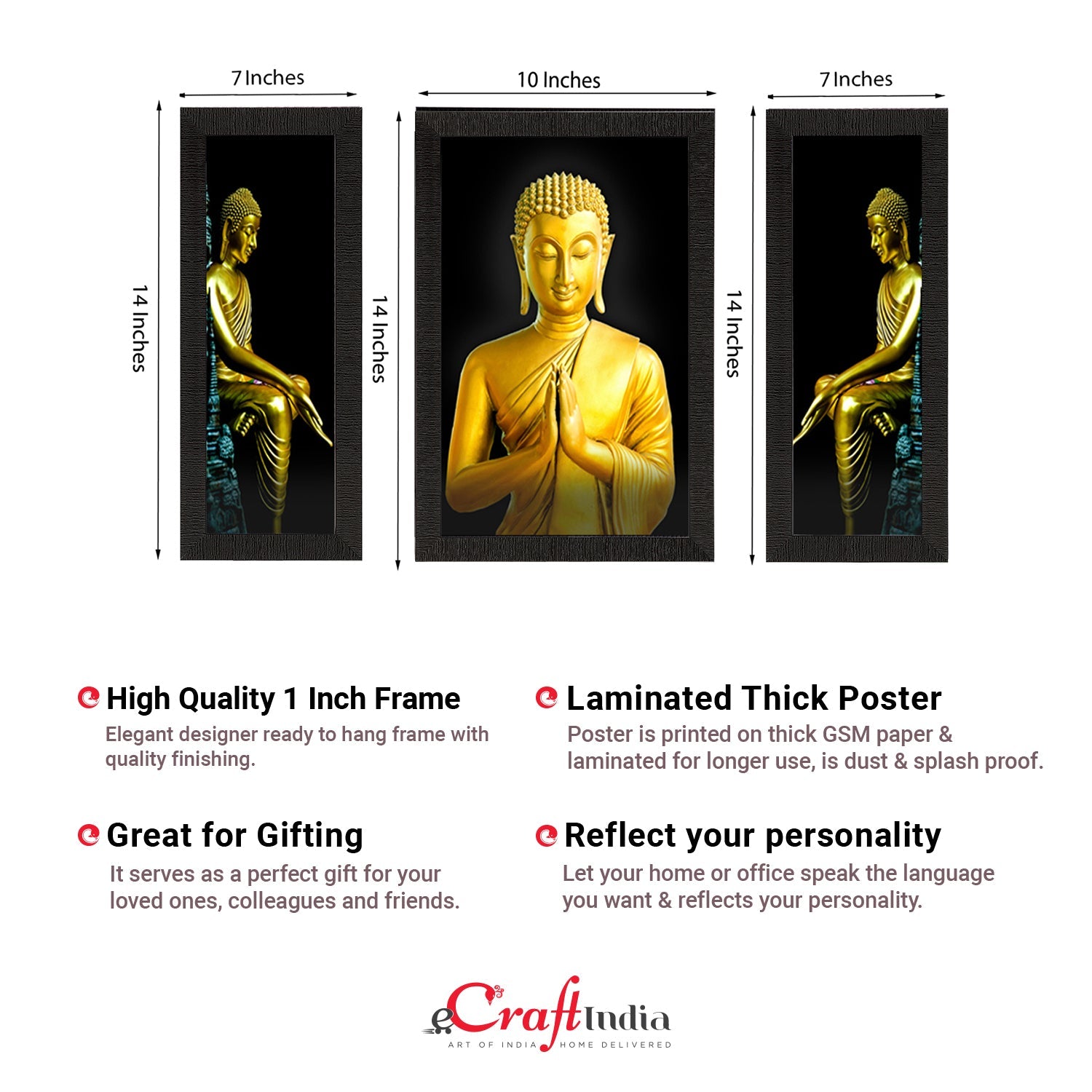 Set of 3 Lord Buddha Satin Matt Texture UV Art Painting Kafalo