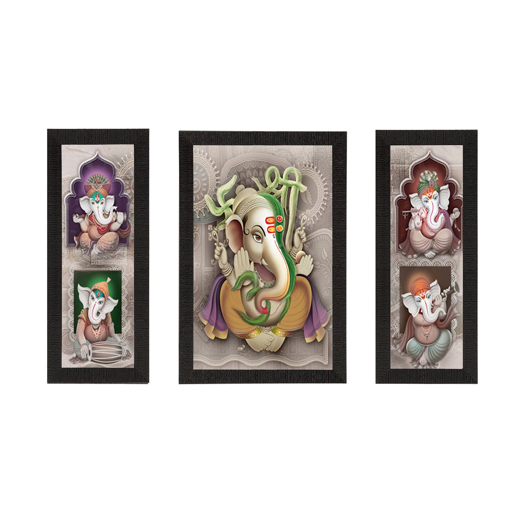 Set of 3 Lord Ganesha Satin Matt Texture UV Art Painting Kafalo