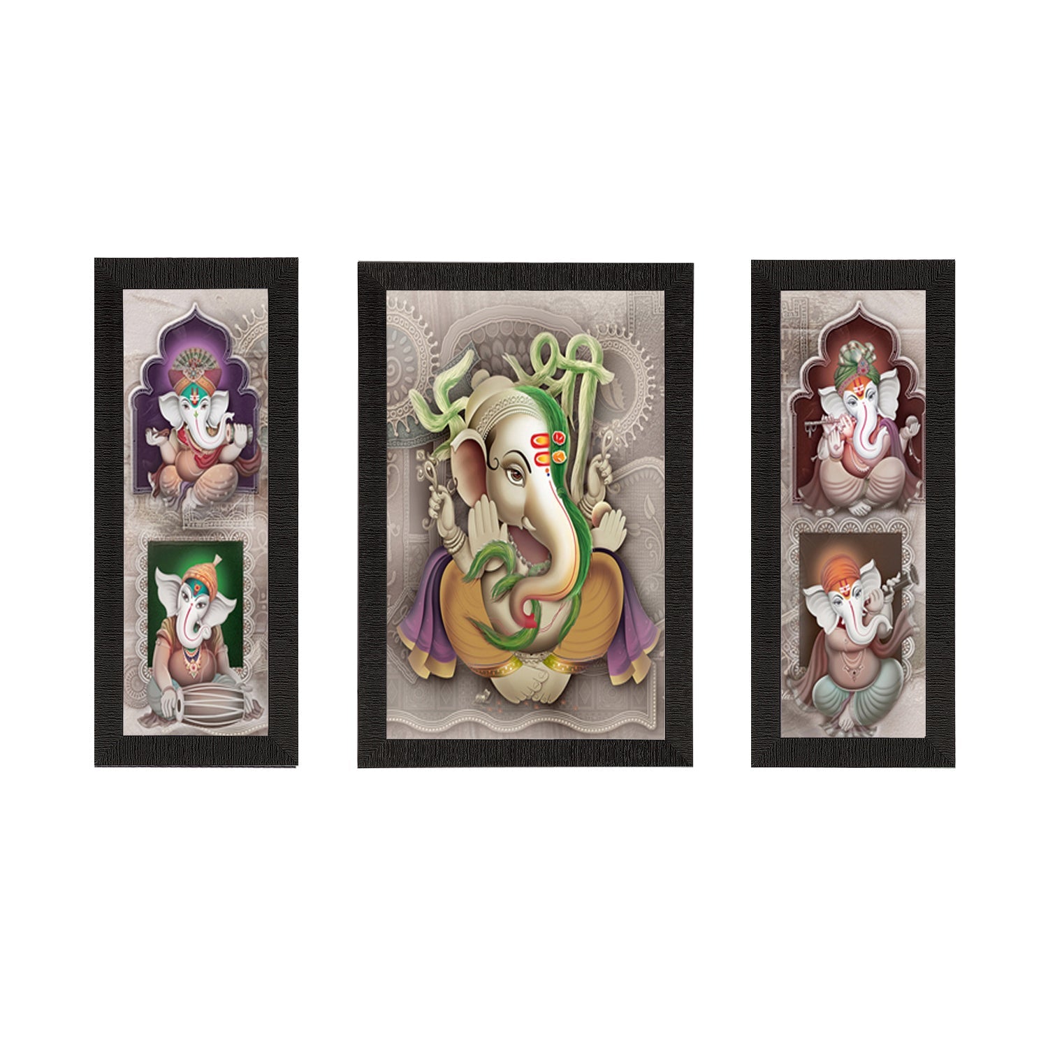 Set of 3 Lord Ganesha Satin Matt Texture UV Art Painting Kafalo