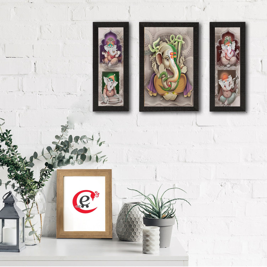 Set of 3 Lord Ganesha Satin Matt Texture UV Art Painting Kafalo
