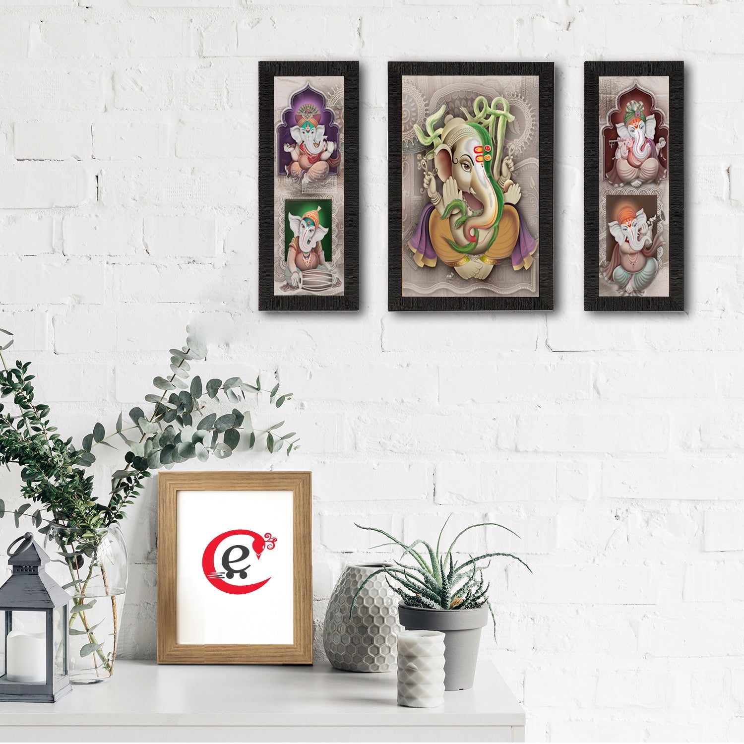 Set of 3 Lord Ganesha Satin Matt Texture UV Art Painting Kafalo