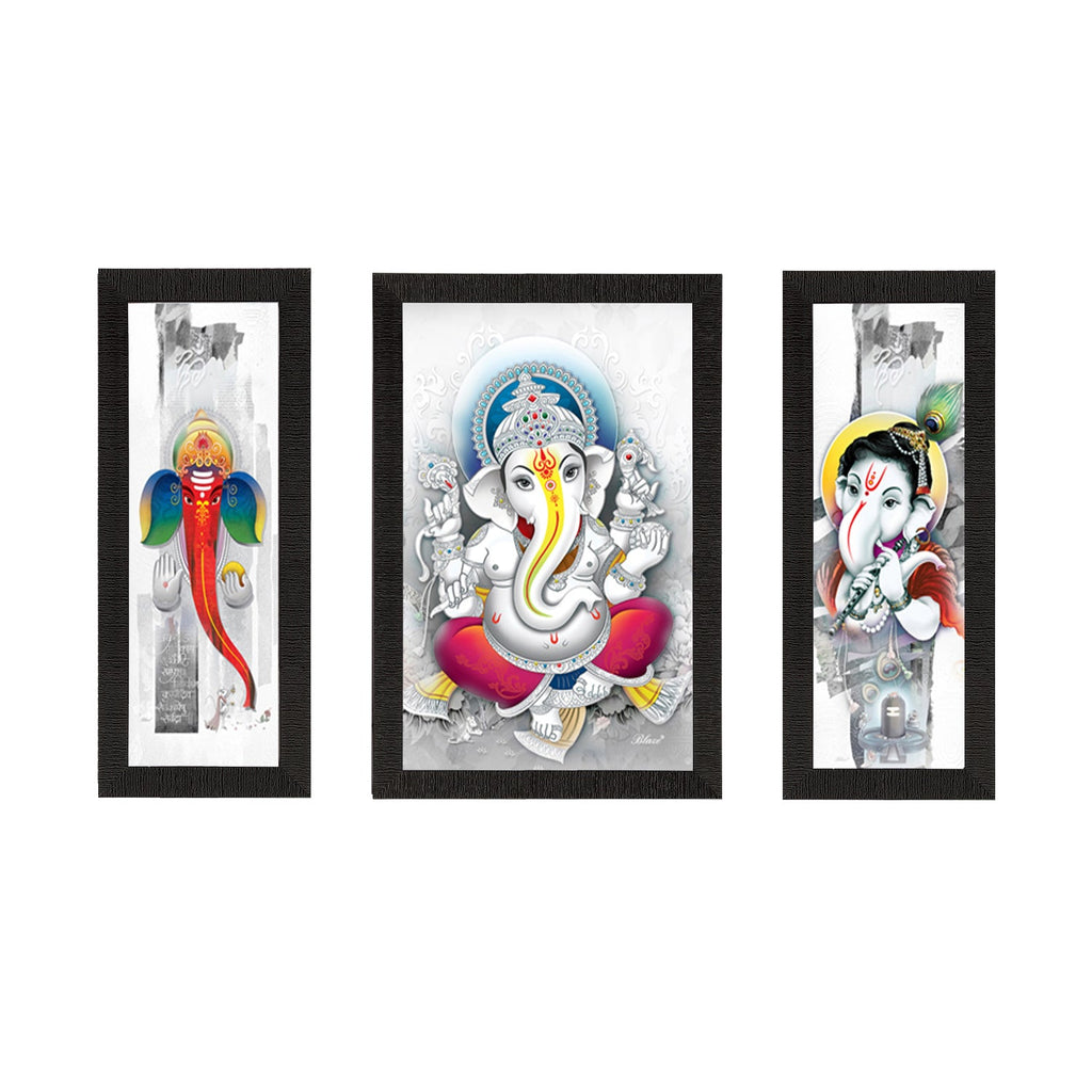 Set of 3 Lord Ganesha Satin Matt Texture UV Art Painting Kafalo