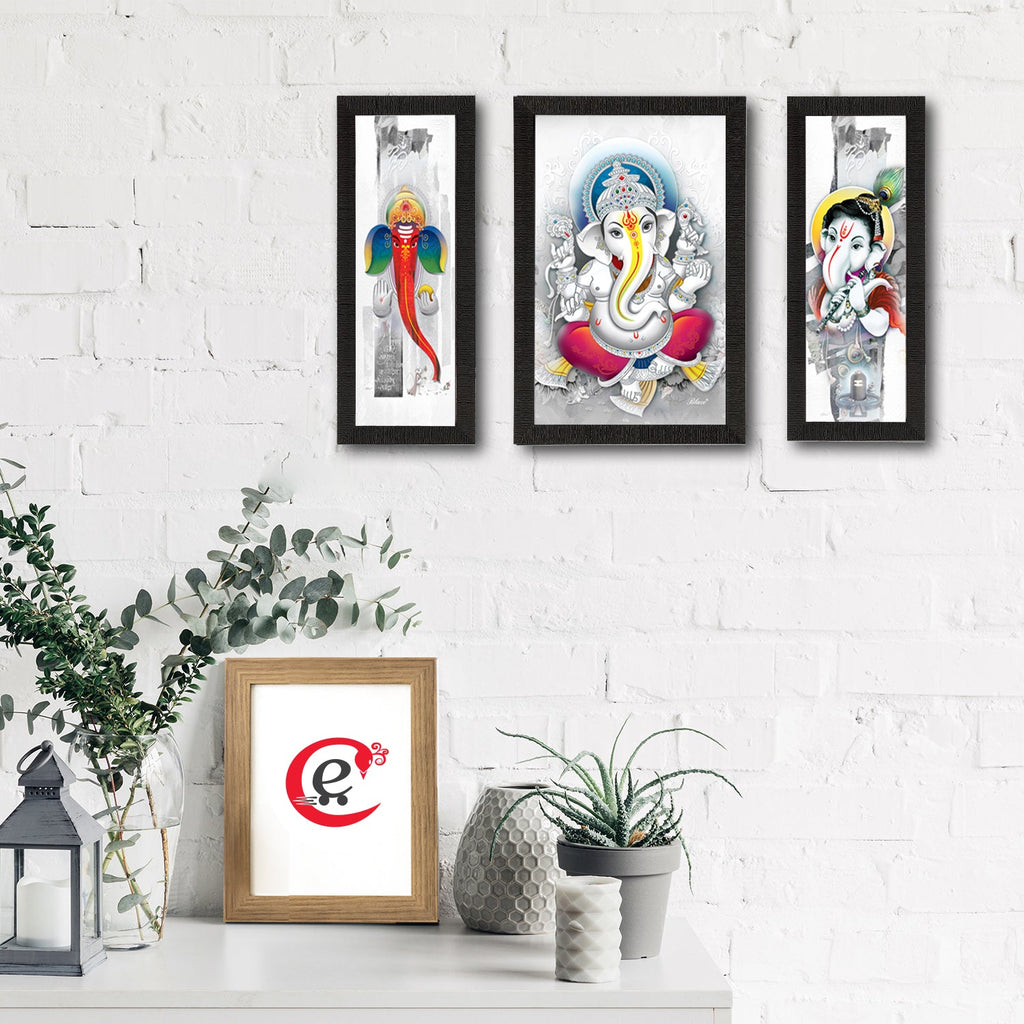 Set of 3 Lord Ganesha Satin Matt Texture UV Art Painting Kafalo