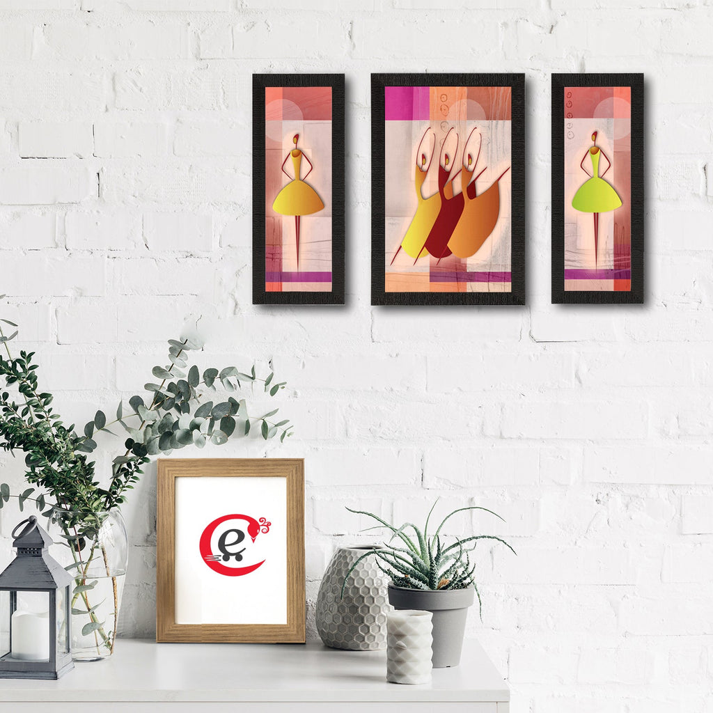 Set of 3 Abstract Dancing Lady Satin Matt Texture UV Art Painting Kafalo
