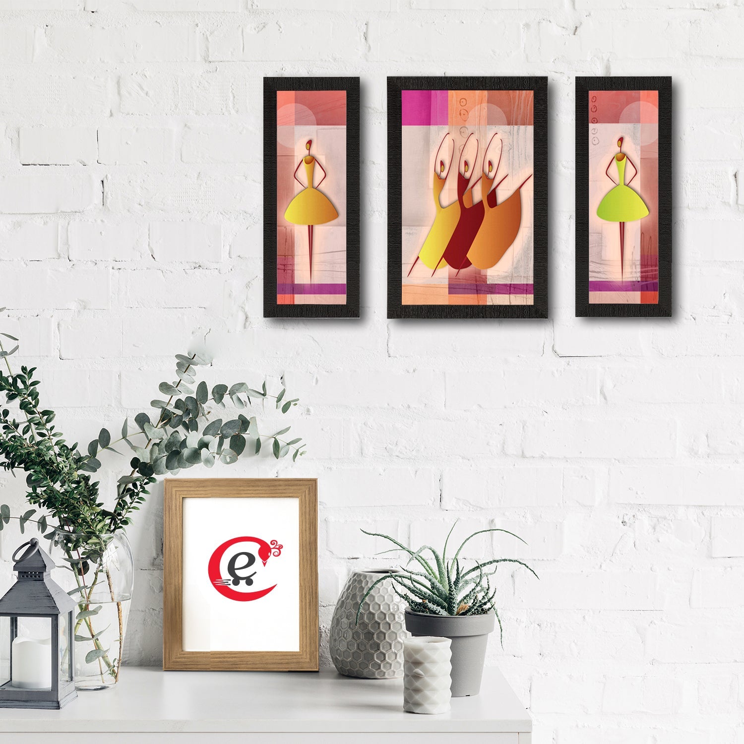 Set of 3 Abstract Dancing Lady Satin Matt Texture UV Art Painting Kafalo
