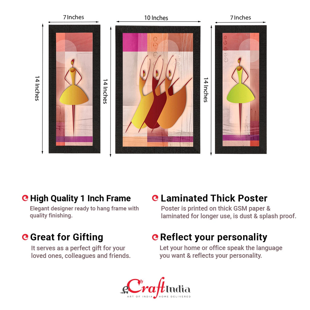Set of 3 Abstract Dancing Lady Satin Matt Texture UV Art Painting Kafalo