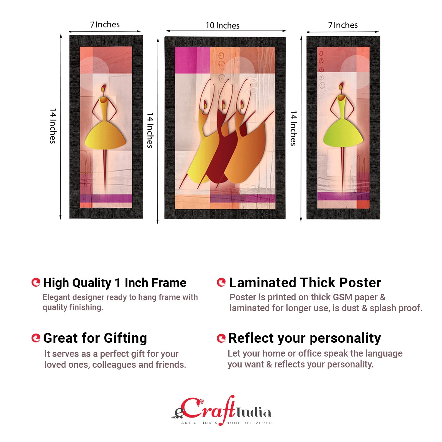 Set of 3 Abstract Dancing Lady Satin Matt Texture UV Art Painting Kafalo