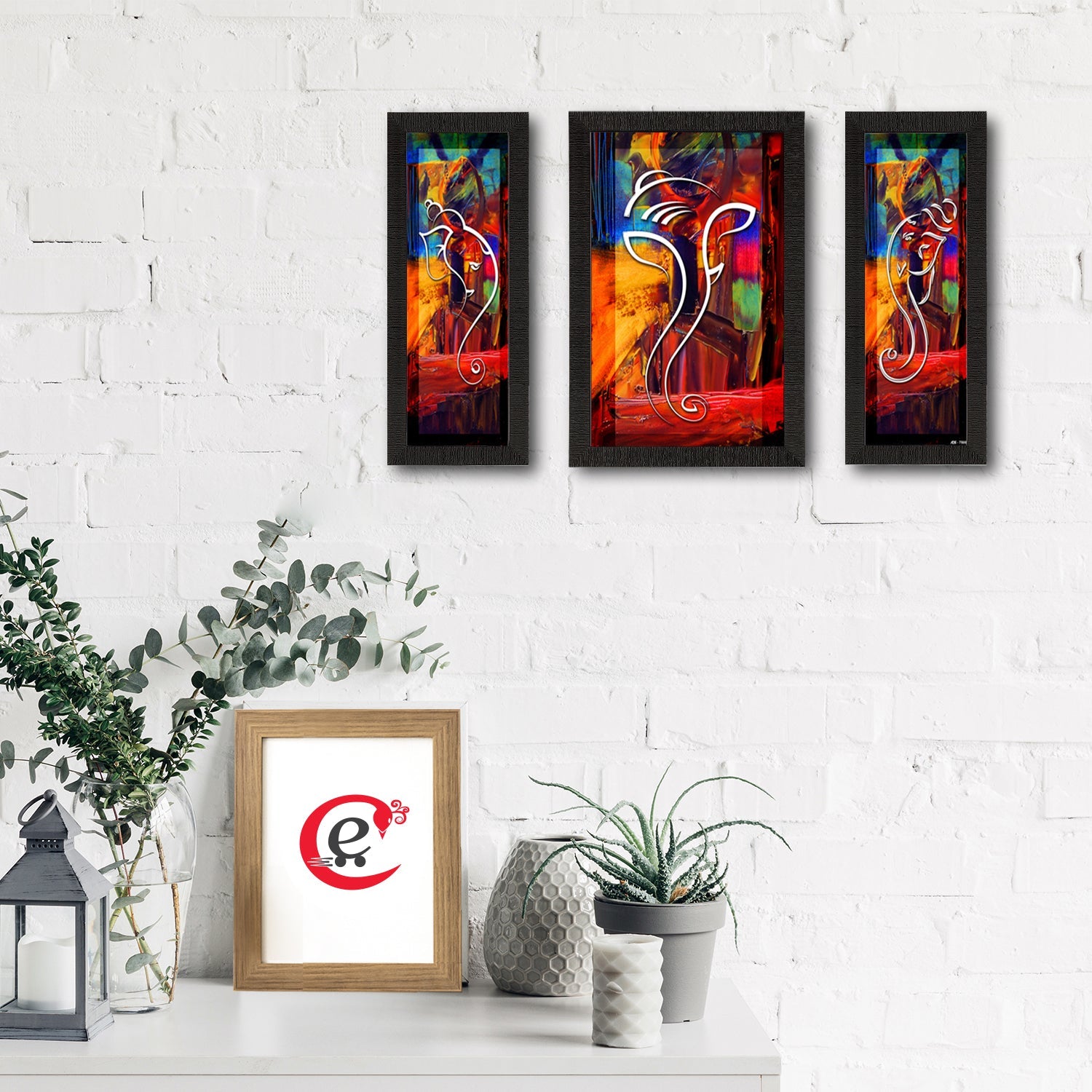 Set of 3 Lord Ganesha Satin Matt Texture UV Art Painting Kafalo