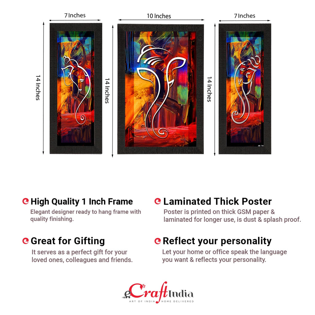 Set of 3 Lord Ganesha Satin Matt Texture UV Art Painting Kafalo
