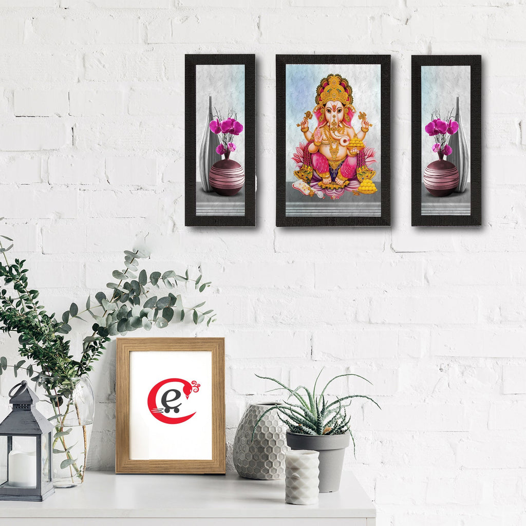 Set of 3 Lord Ganesha Satin Matt Texture UV Art Painting Kafalo