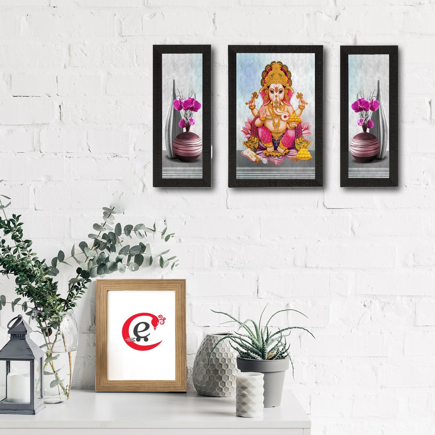 Set of 3 Lord Ganesha Satin Matt Texture UV Art Painting Kafalo