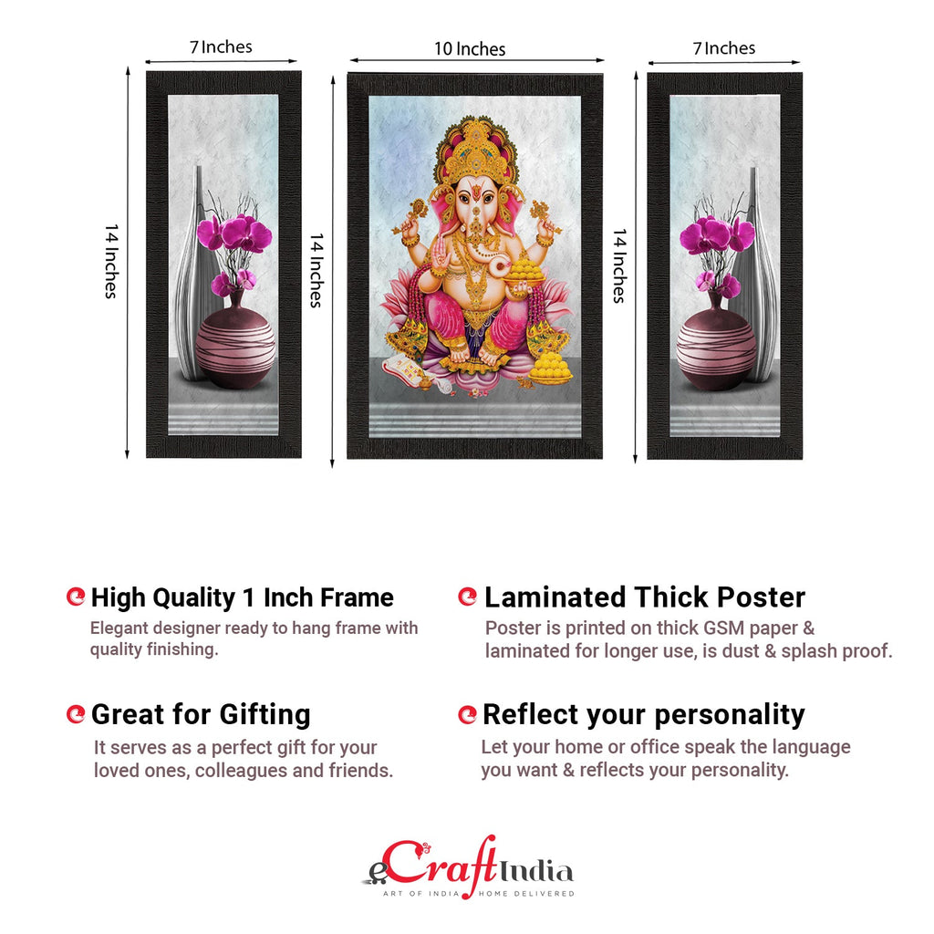 Set of 3 Lord Ganesha Satin Matt Texture UV Art Painting Kafalo