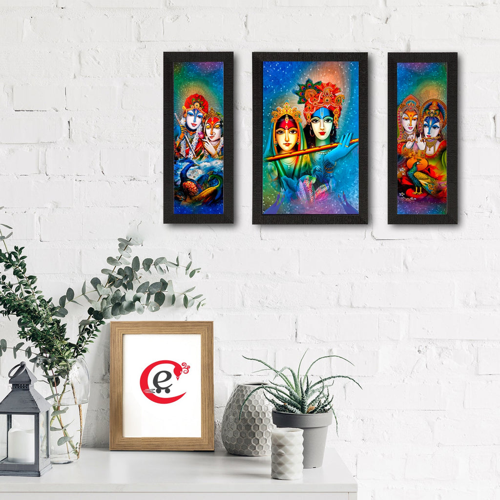 Set of 3 Radha Krishna Satin Matt Texture UV Art Painting Kafalo