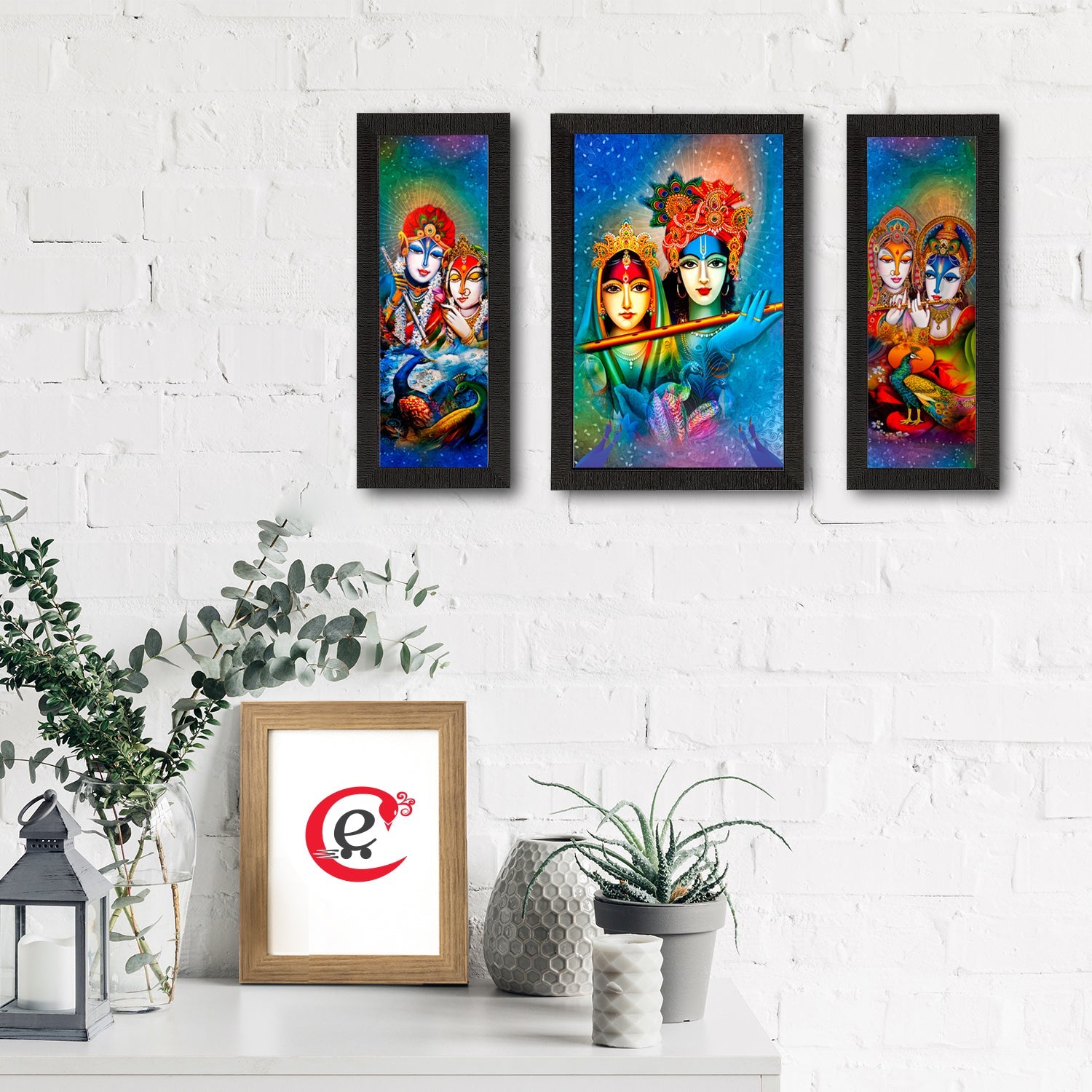 Set of 3 Radha Krishna Satin Matt Texture UV Art Painting Kafalo