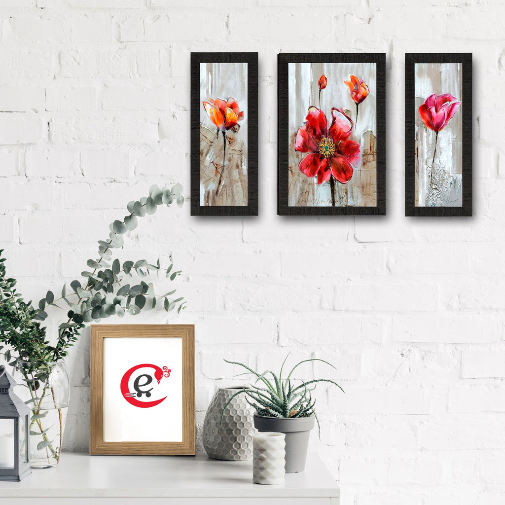 Set of 3 Floral Satin Matt Texture UV Art Painting Kafalo