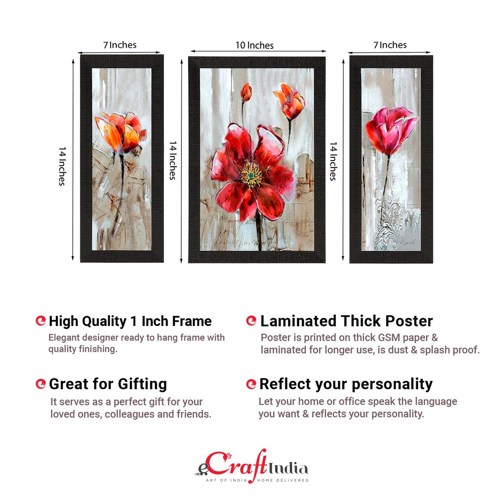 Set of 3 Floral Satin Matt Texture UV Art Painting Kafalo