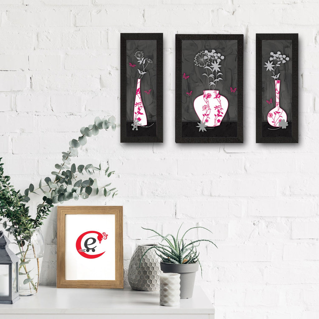 Set of 3 Botanical Floral Satin Matt Texture UV Art Painting Kafalo