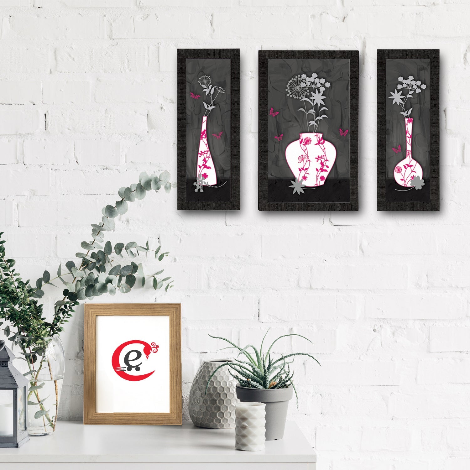 Set of 3 Botanical Floral Satin Matt Texture UV Art Painting Kafalo