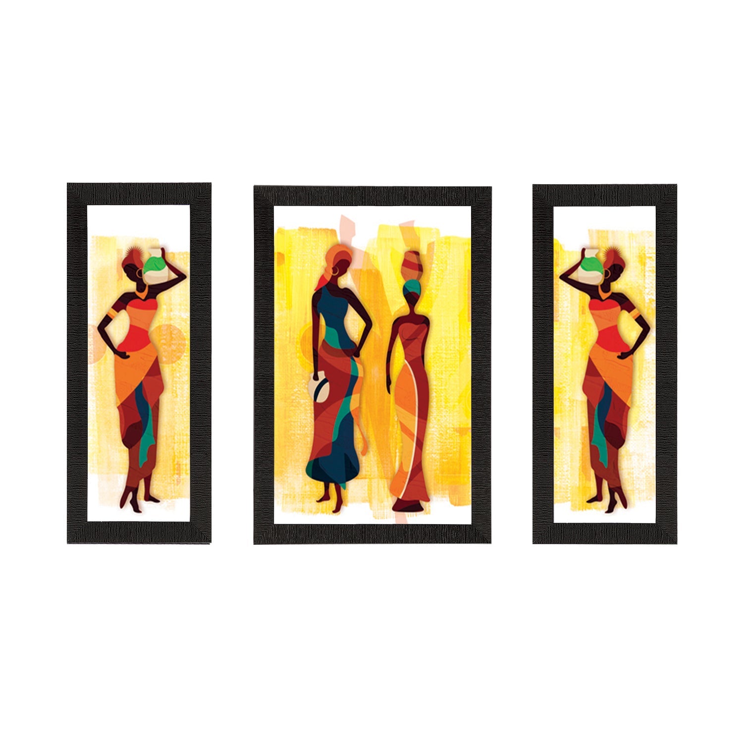 Set of 3 Tribal Lady Satin Matt Texture UV Art Painting Kafalo