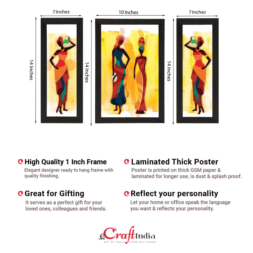 Set of 3 Tribal Lady Satin Matt Texture UV Art Painting Kafalo