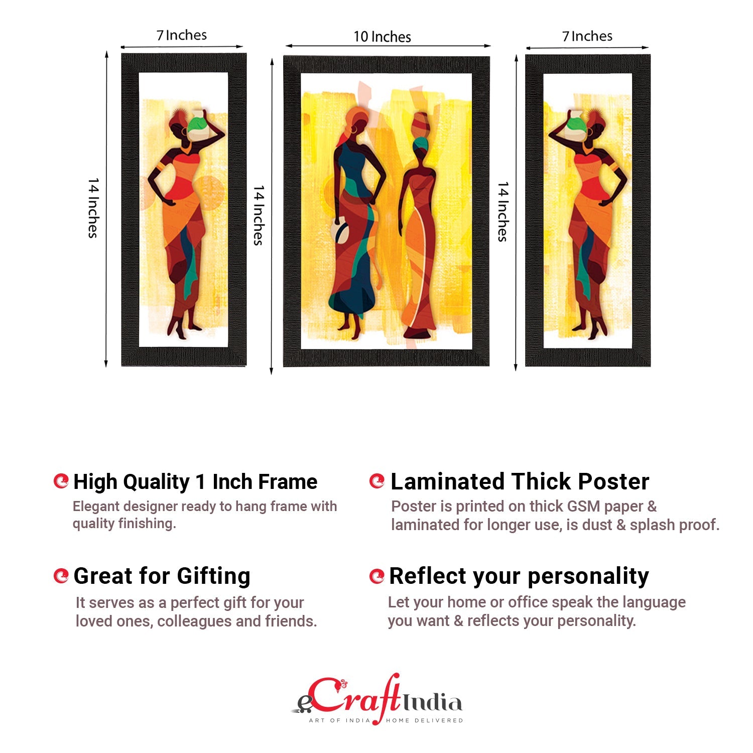 Set of 3 Tribal Lady Satin Matt Texture UV Art Painting Kafalo