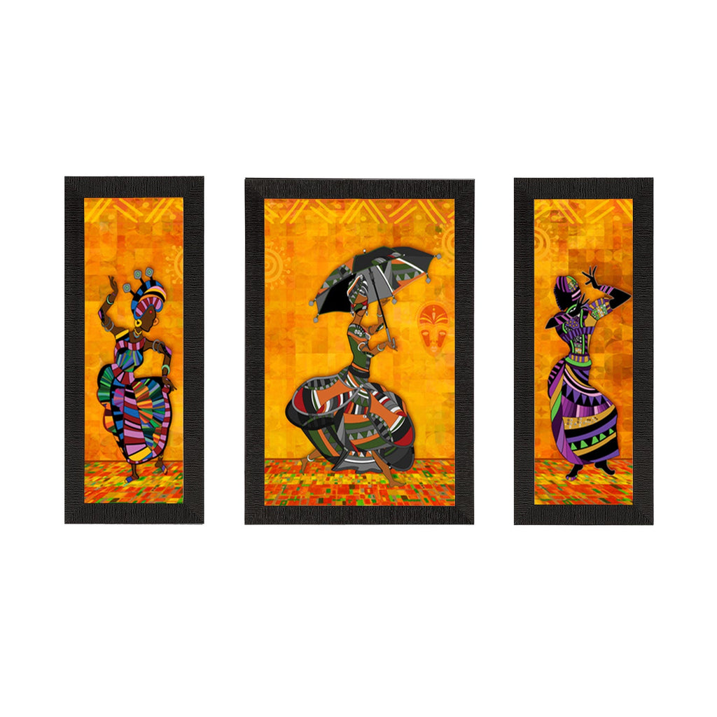 Set of 3 Dancing Lady Satin Matt Texture UV Art Painting Kafalo
