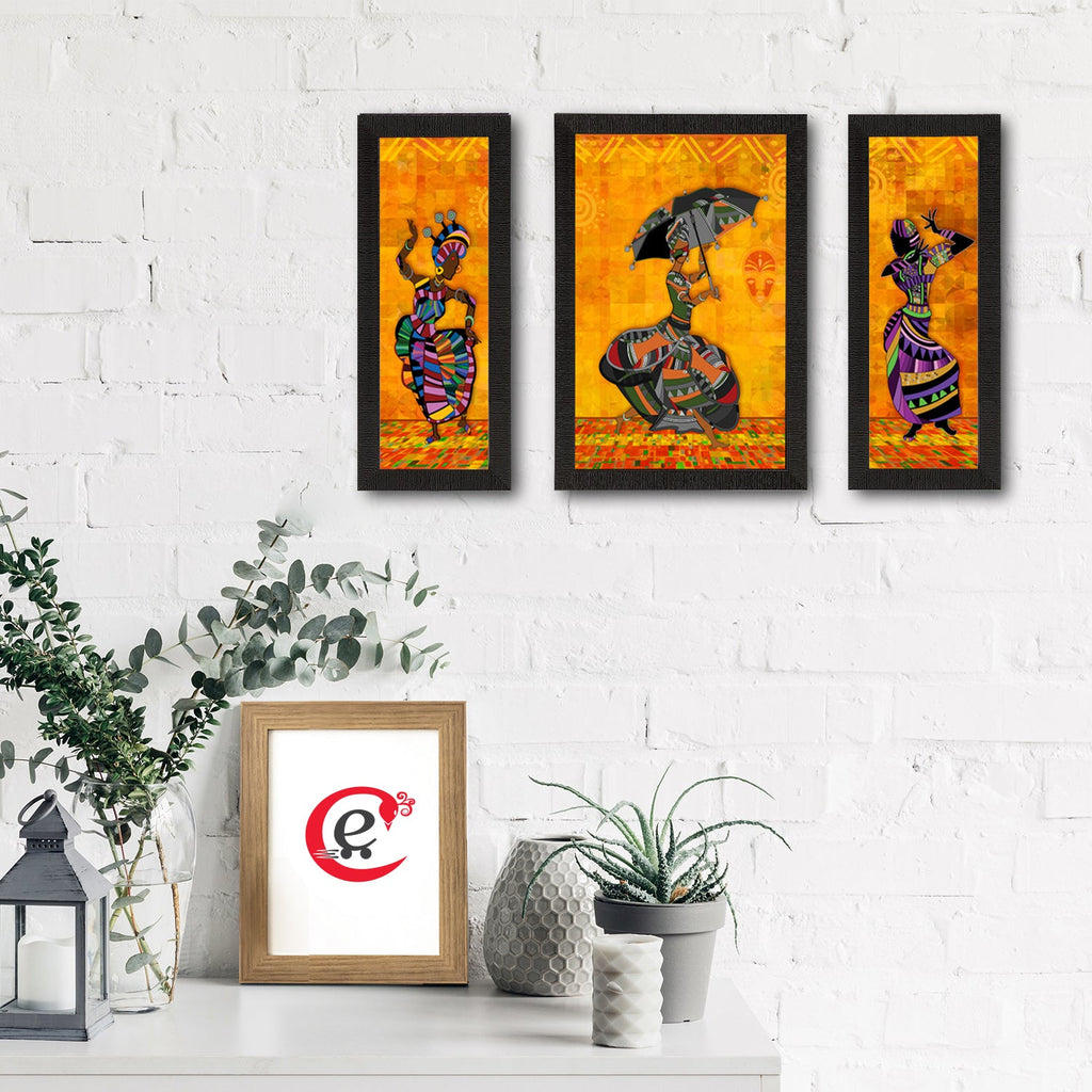 Set of 3 Dancing Lady Satin Matt Texture UV Art Painting Kafalo