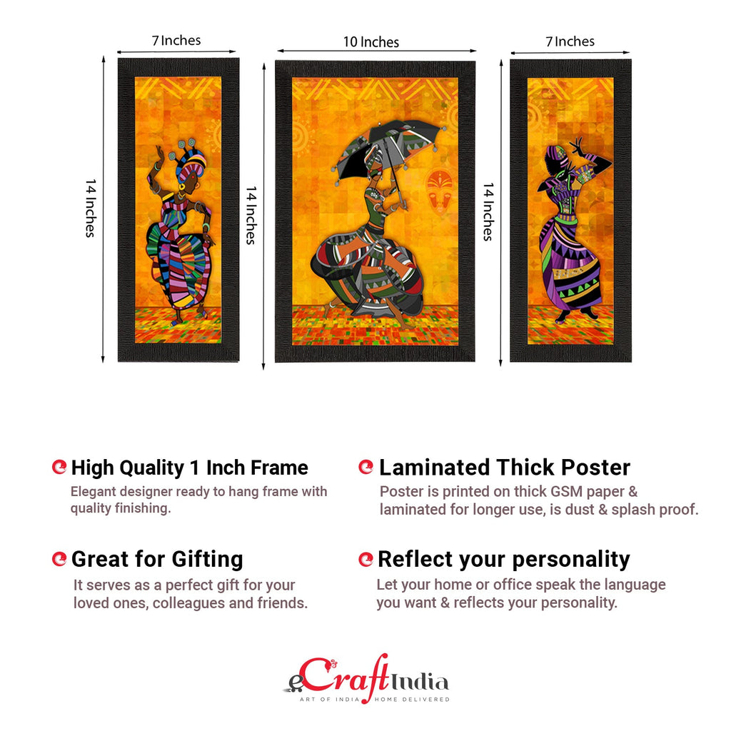 Set of 3 Dancing Lady Satin Matt Texture UV Art Painting Kafalo