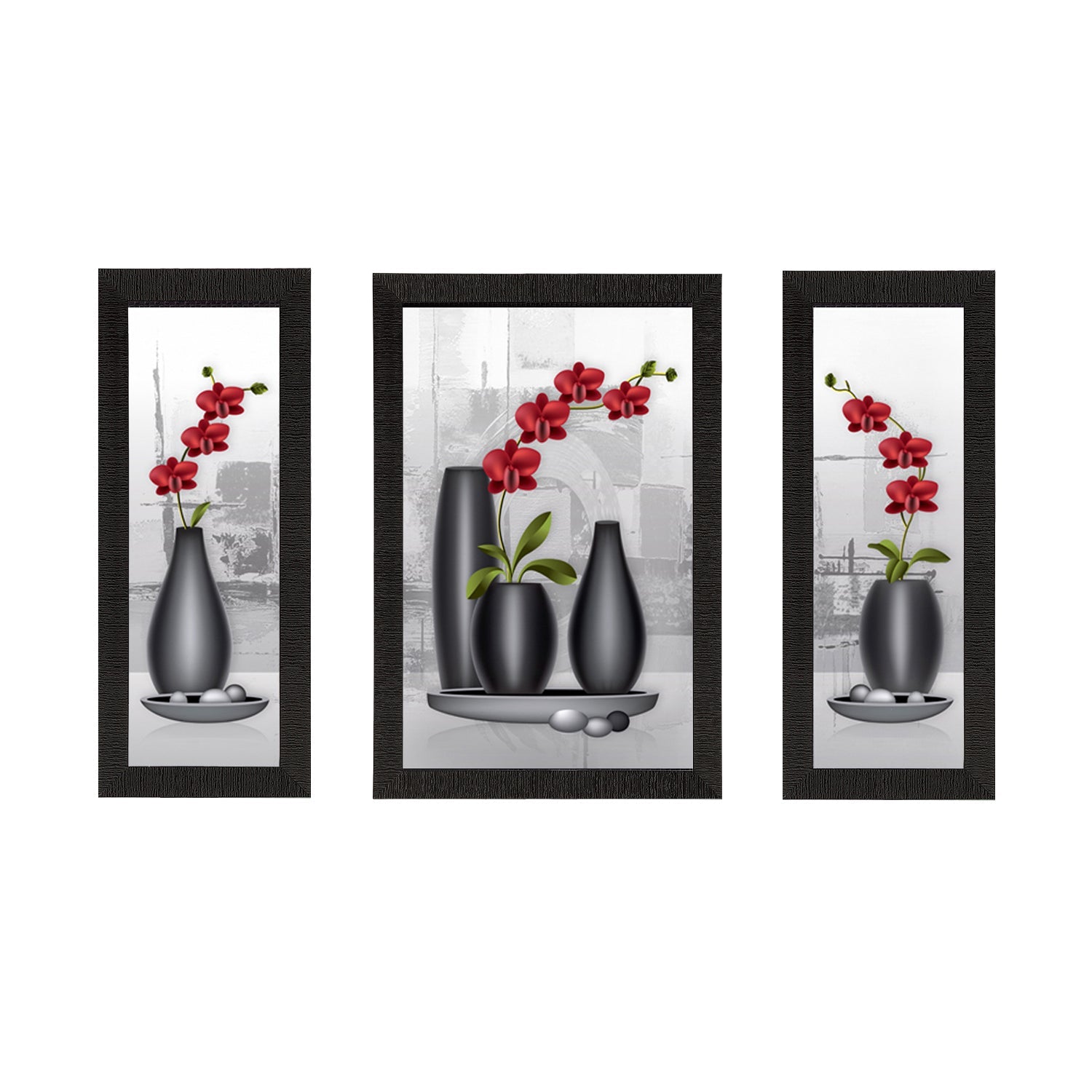 Set of 3 Botanical Floral Satin Matt Texture UV Art Painting Kafalo