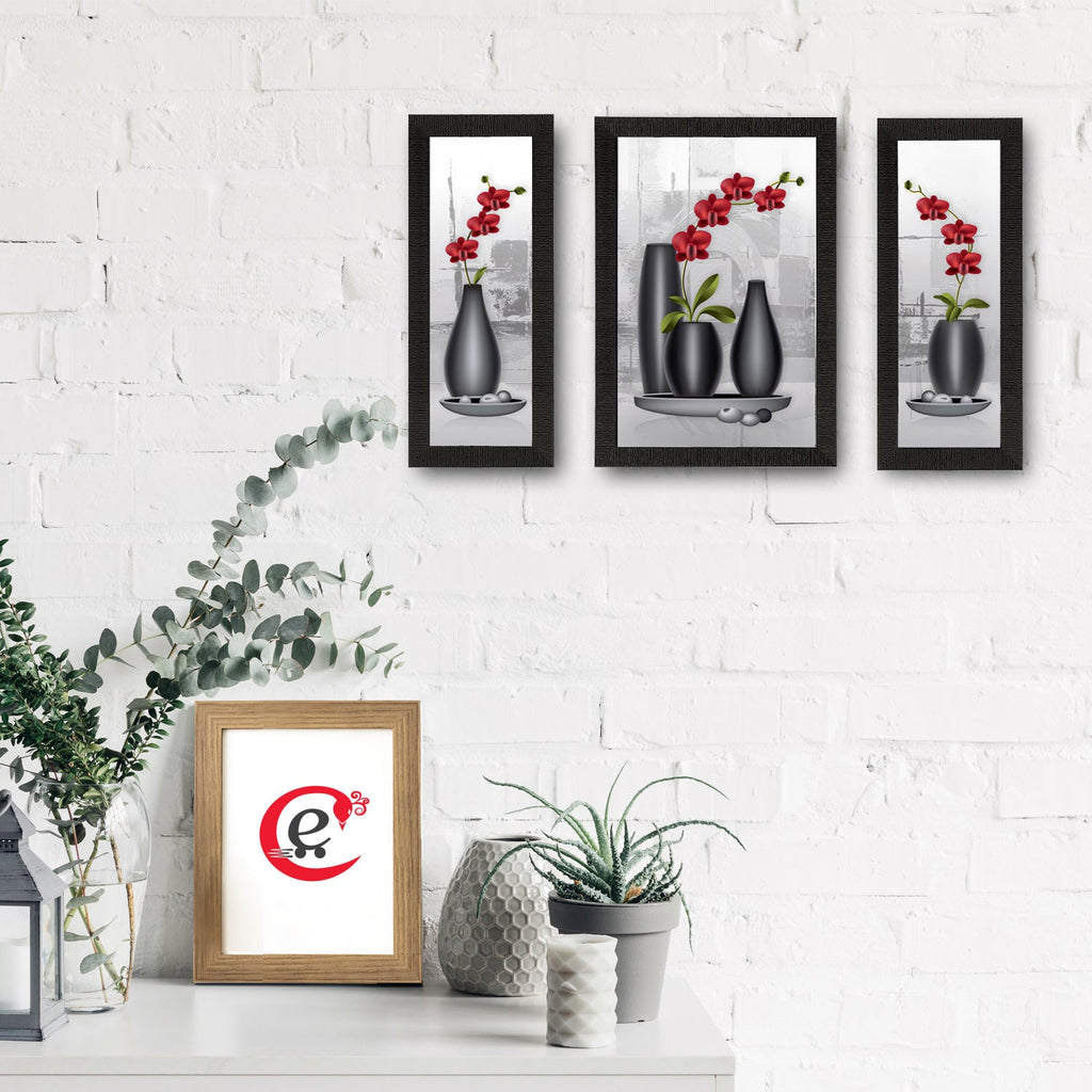 Set of 3 Botanical Floral Satin Matt Texture UV Art Painting Kafalo