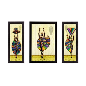 Set of 3 Dancing Tribal Lady Satin Matt Texture UV Art Painting Kafalo