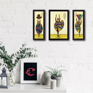 Set of 3 Dancing Tribal Lady Satin Matt Texture UV Art Painting Kafalo