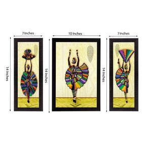 Set of 3 Dancing Tribal Lady Satin Matt Texture UV Art Painting Kafalo