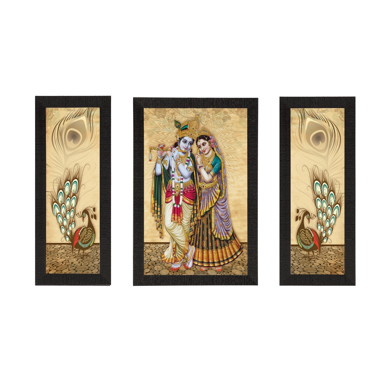Set of 3 Radha Krishna Satin Matt Texture UV Art Painting Kafalo