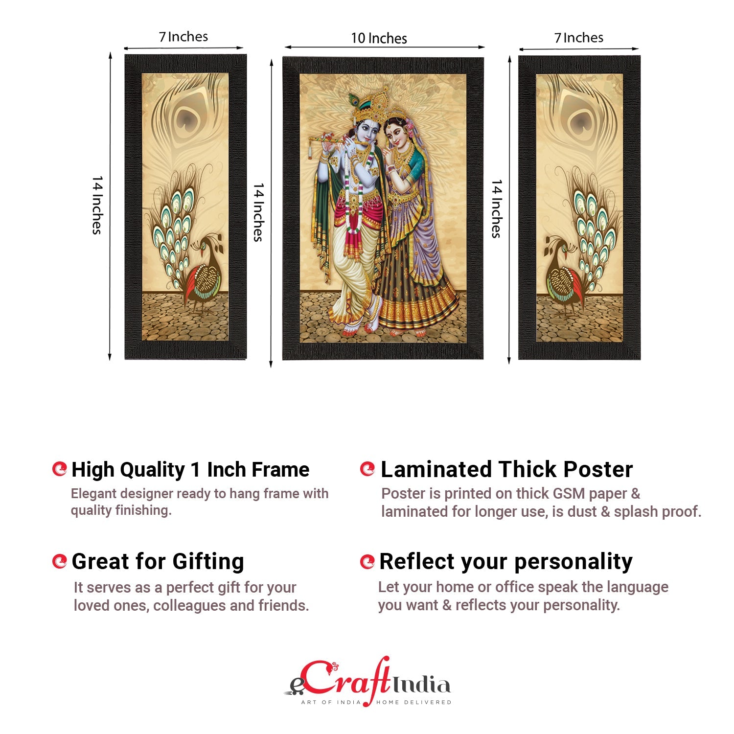 Set of 3 Radha Krishna Satin Matt Texture UV Art Painting Kafalo