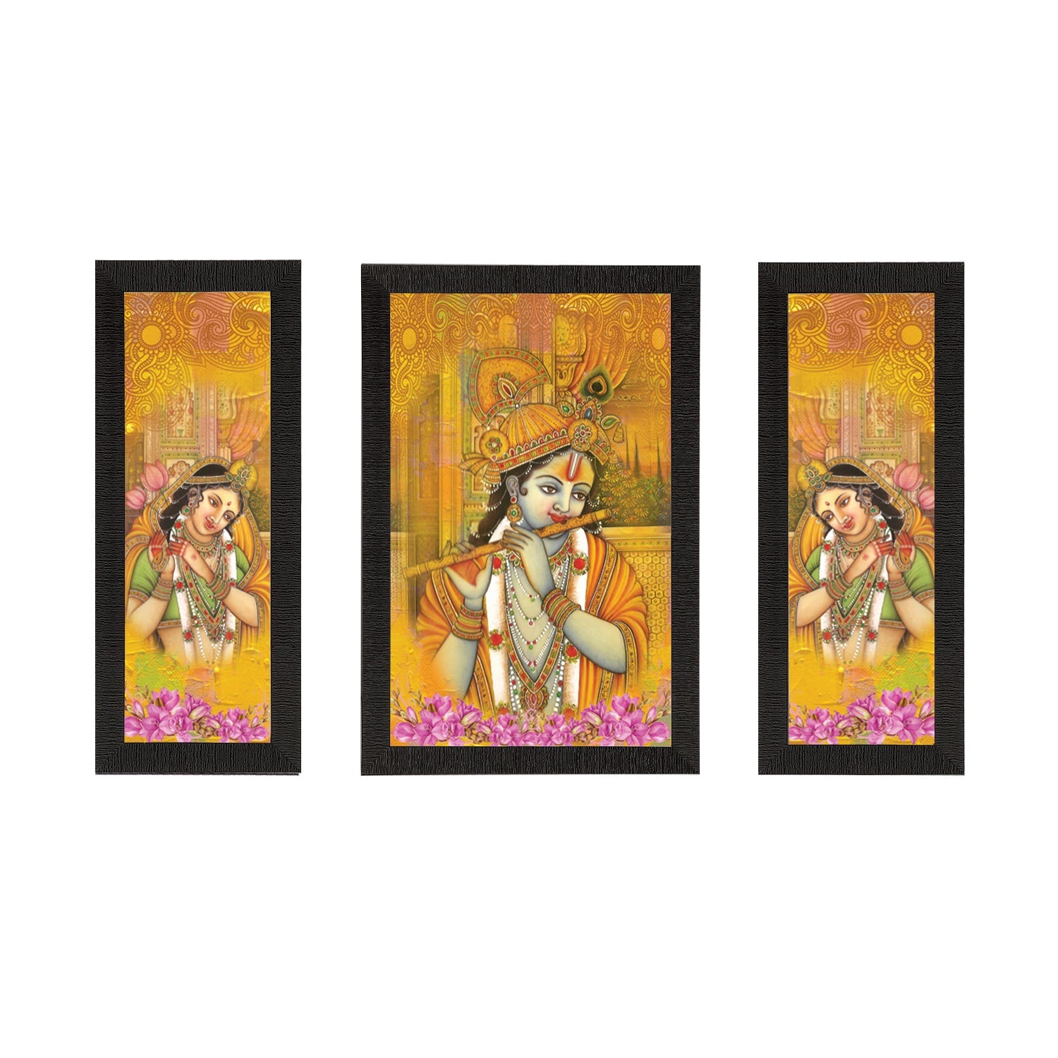 Set of 3 Radha Krishna Satin Matt Texture UV Art Painting Kafalo