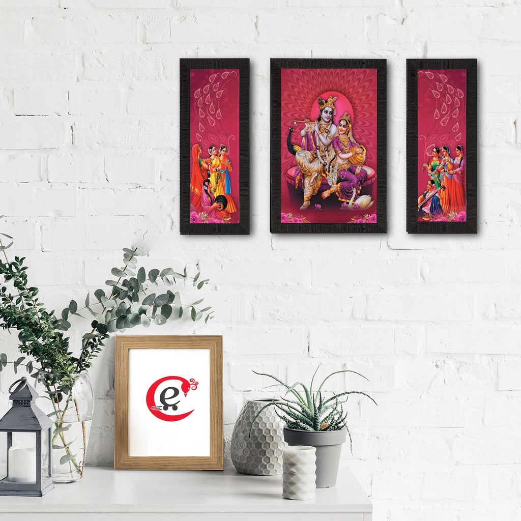 Set of 3 Radha Krishna Satin Matt Texture UV Art Painting Kafalo