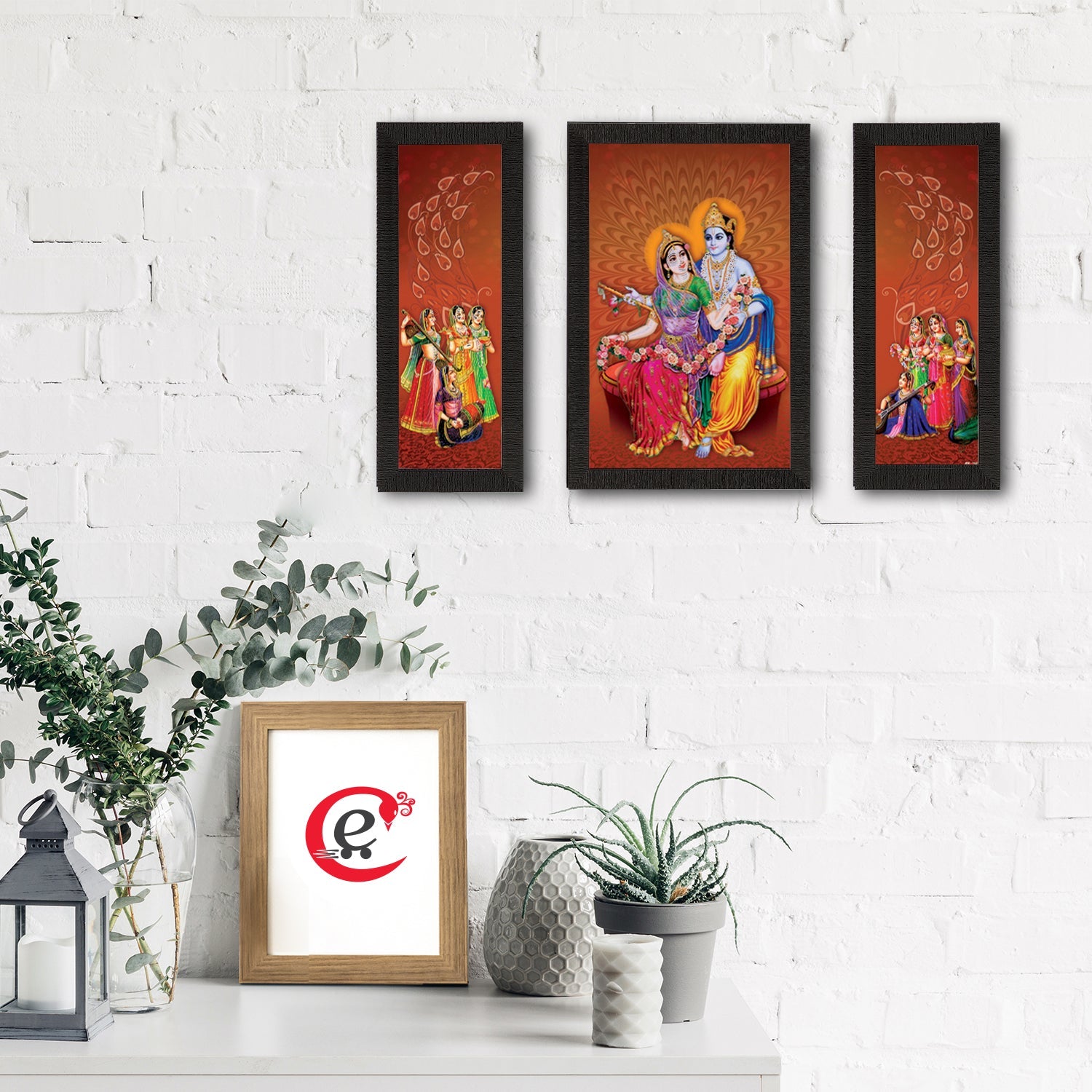 Set of 3 Radha Krishna Satin Matt Texture UV Art Painting Kafalo