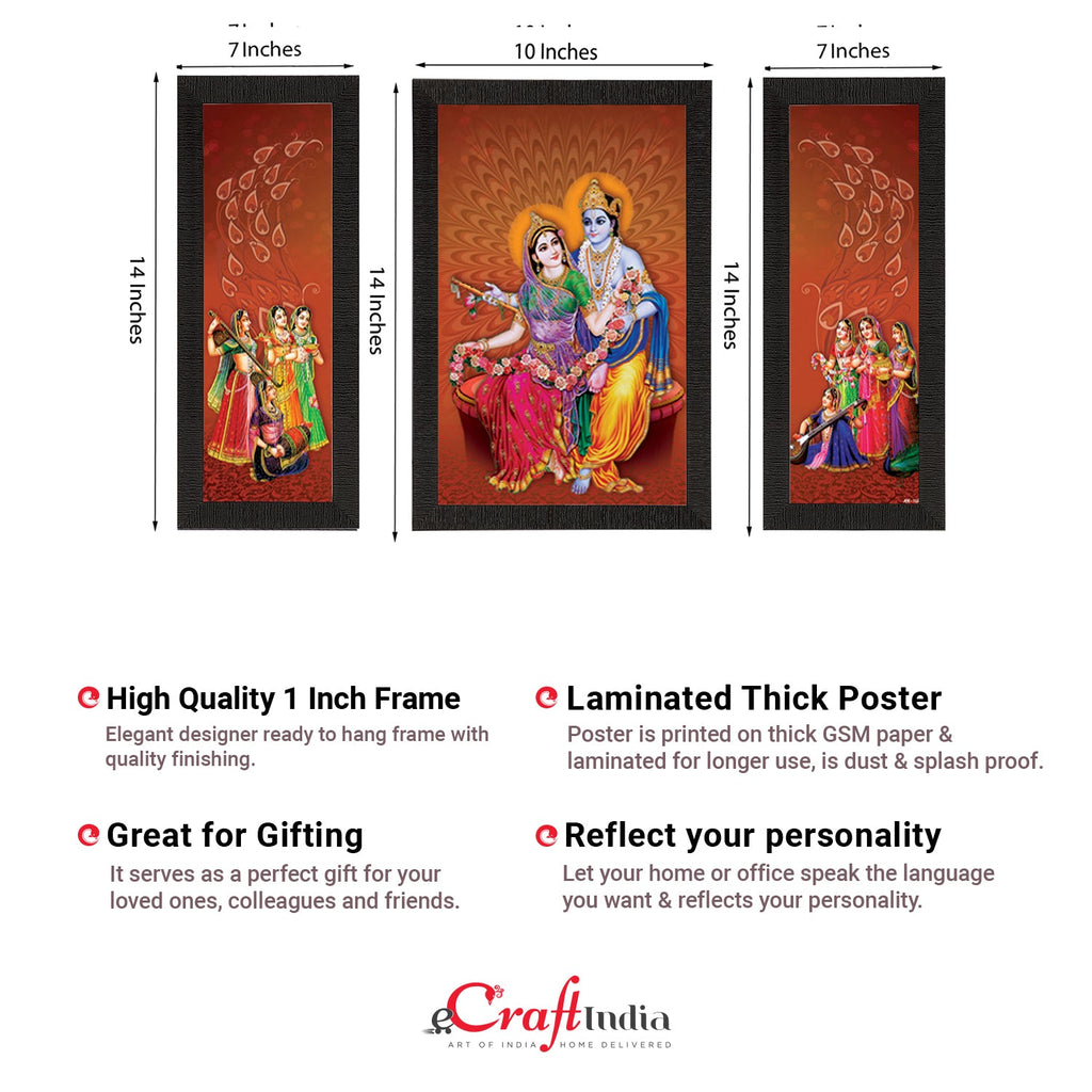 Set of 3 Radha Krishna Satin Matt Texture UV Art Painting Kafalo