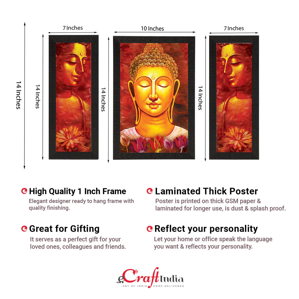Set of 3 Lord Buddha Satin Matt Texture UV Art Painting Kafalo