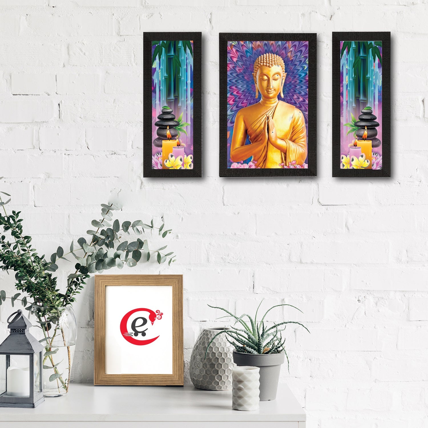 Set of 3 Lord Buddha Satin Matt Texture UV Art Painting Kafalo