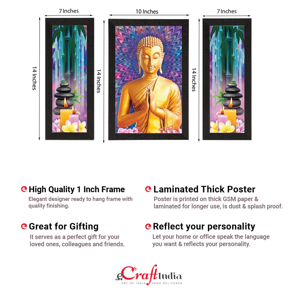 Set of 3 Lord Buddha Satin Matt Texture UV Art Painting Kafalo