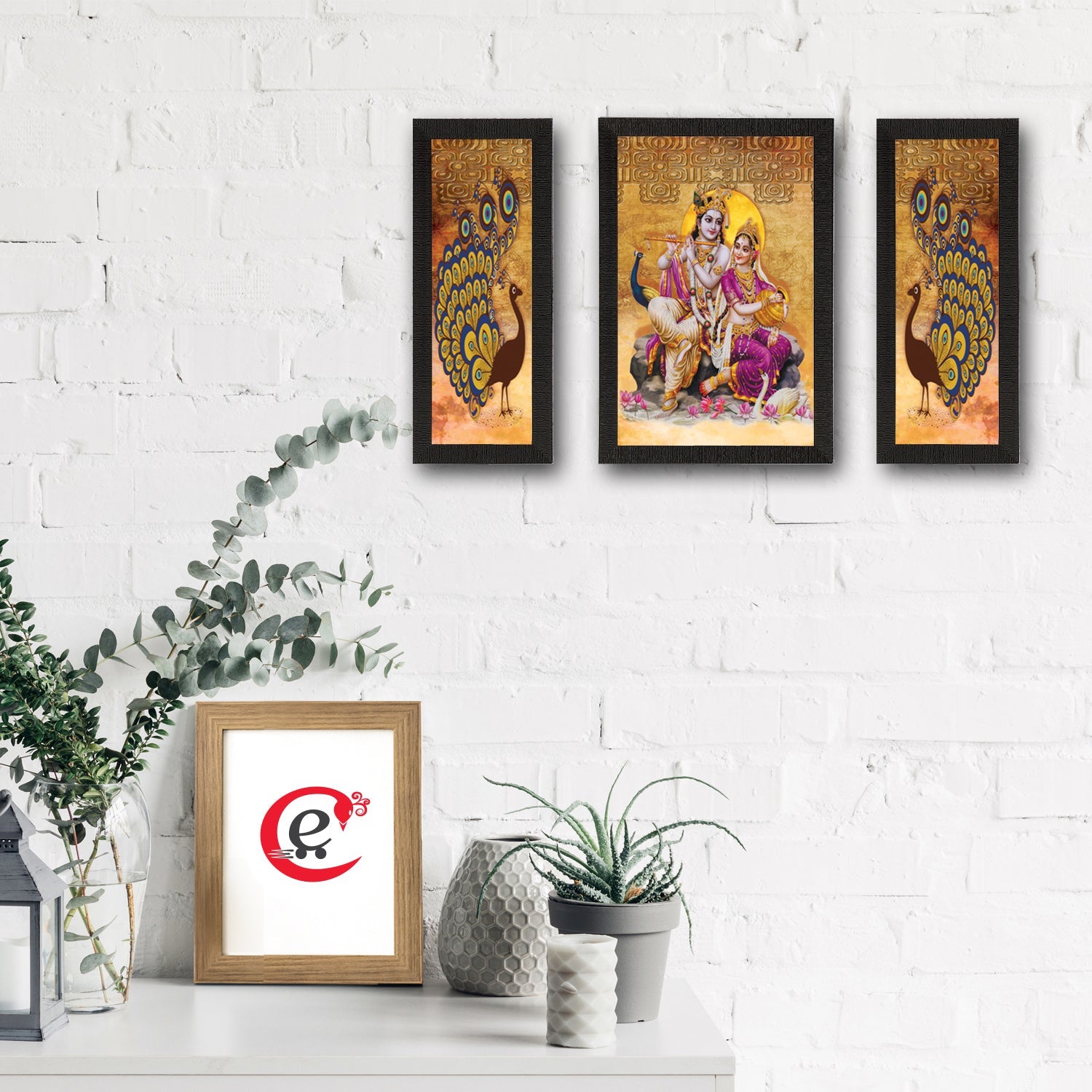 Set of 3 Radha Krishna Satin Matt Texture UV Art Painting Kafalo