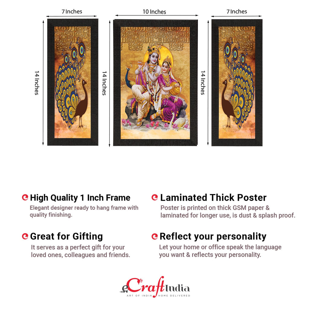Set of 3 Radha Krishna Satin Matt Texture UV Art Painting Kafalo